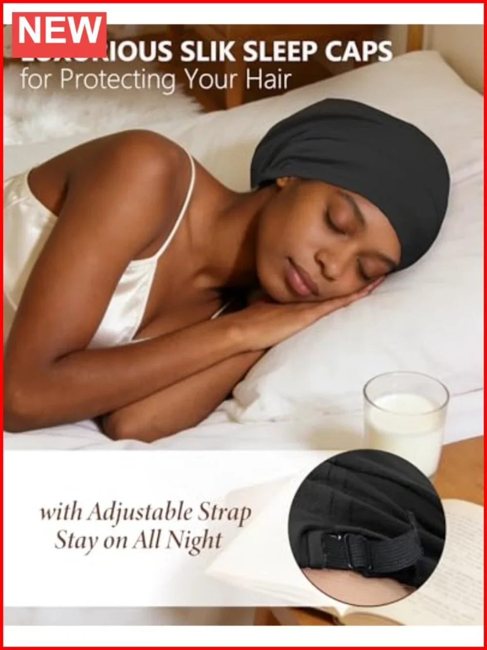 Mulberry Silk Bonnet with Adjustable Strap for Curly Hair Protection